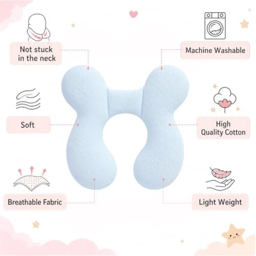 Blublu Park Baby Head Support Pillow for Newborn, Soft Cotton Baby Travel Pillow for Car Seats and Strollers for Baby, Blue — view 5