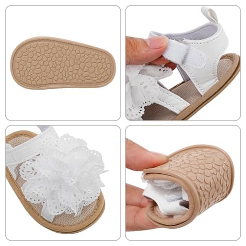 LACOFIA Baby Girls Sandals Infant Breathable Summer Flower Sandals First Walking Shoes with Anti-Slip Soft Sole White 12-18 Months — view 3