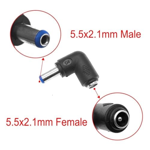 JZK 5 Pack DC Power Adapter, 90 Degree Right Angle 5.5x2.1mm Female to 5.5x2.1mm Male Barrel Plug Connector for Laptops, Routers, LED Strips, CCTV — view 2