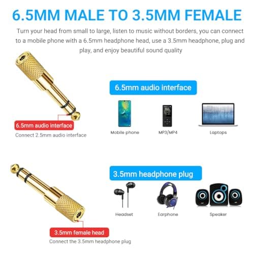 2Pcs 6.5mm to 3.5mm Audio Adaptor, Headphone Jack Aux Converter Plug — view 5
