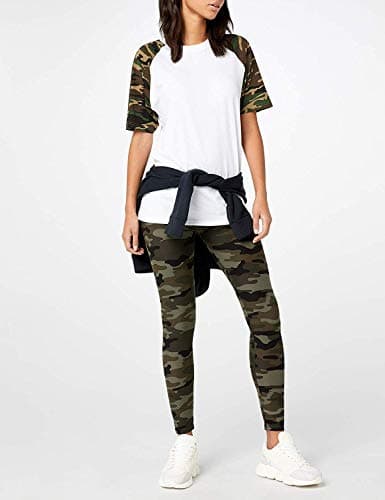 Urban Classics Women's Camouflage Leggings, Comfortable Sport Pants, Stretchy Workout Trousers with Green Military Print, Regular Skinny Fit, Size: Large Wood camo, M — view 5