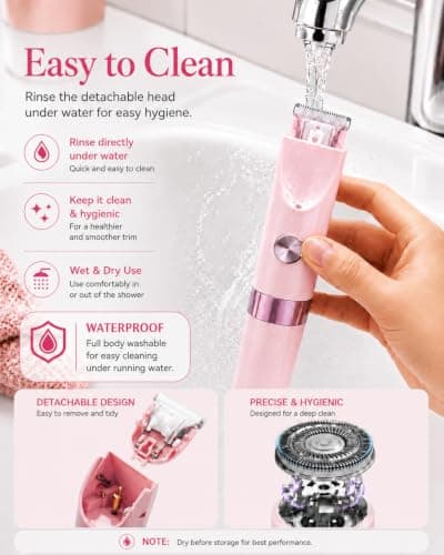 Bikini Trimmer Women Waterproof 2-in-1: Gentle Facial Hair Remover for Women, LED Display Electric Razors, Dual Head Lady Shavers with Smart Light, Travel Lock, Pubic Hair for Lip Underarm Body — view 5