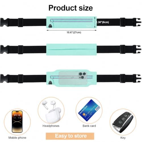 Running Belt for Men & Women, Slim Bum Bag & Running Phone Holder, No Bounce Waist Pack, Water Resistant Reflective Running Pouch, Adjustable Fitness Belt Fits All Smartphones(Light Green) — view 3
