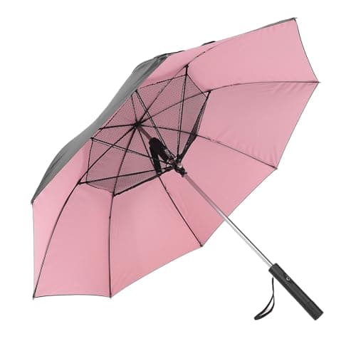 Annadue USB Rechargeable Umbrella with Fan, 2600mAh Power Bank (Pink)