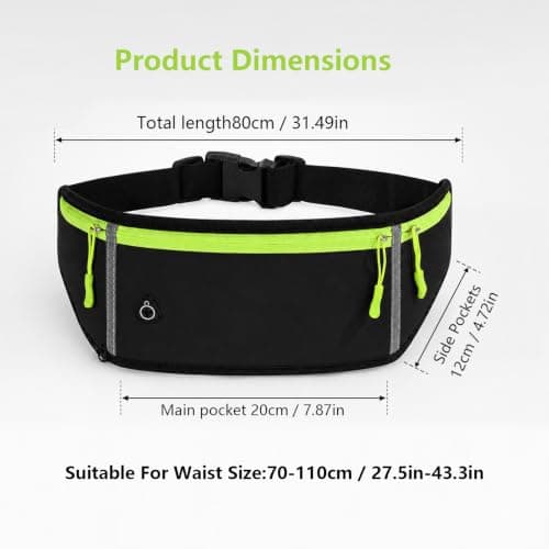 ZEMINRI Running Belt Adjustable Elastic Strap Waterproof Bumbags (Black) — view 2