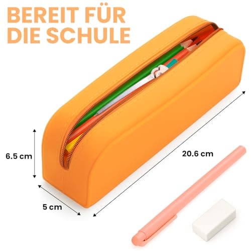 ZENO Silicone Pencil Case – Aesthetic Pencil Pouch for Women & Teens – Cute Pen Case, Orange Make Up Bag, Travel Organiser, Small Stationery Pouch, School Pencil Case – Terracotta Shore — view 3