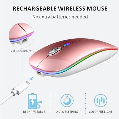 Uiosmuph G12 Wireless Mouse for Laptop, Rechargeable Mice, Silent-Rose Gold — view 5