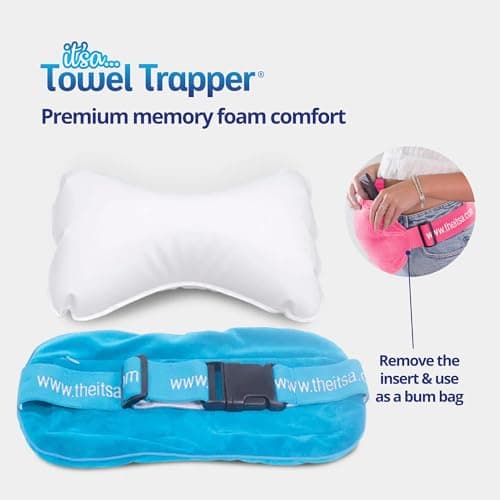 ITSA Towel Trapper | Memory Foam Travel & Beach Pillow | Sunlounger Towel Strap | Portable Pillow | Towel Gripper | Neck Support (Caribbean Blue) — view 6