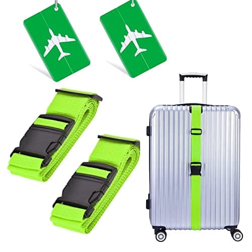 Luggage Straps and Suitcase Tags,Adjustable Luggage Belts Luggage Tags With Name ID Card for Luggage Suitcase Travel Accessories