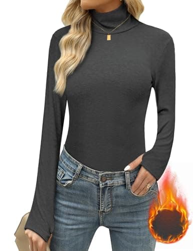 Terecey Ladies High Neck Thermal Top Long Sleeve Thumb Hole Dark Grey