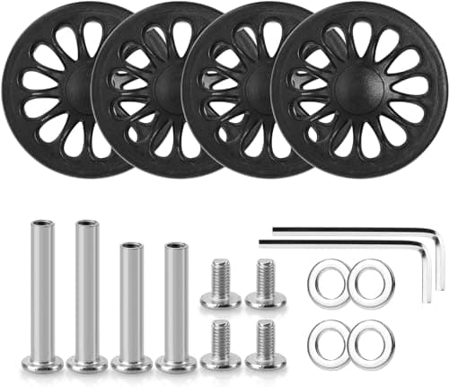 Volein 4 Pcs Suitcase Replacement Double Wheels, 50mm Wear Resistant Luggage Wheels Replacement with Bearings Spare Casters Kit for Worn Suitcase Tyres(Black-V6)