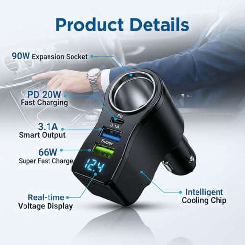4 In 1 USB C Car Charger 66W [PD3.0 + Dual USB A Port] 4 Ports USB — view 2