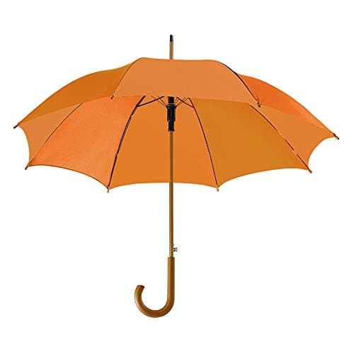 eBuyGB Automatic Opening Classic Wooden Crook Handle Large Umbrella Rainproof for Men and Women Umbrella Windproof Strong - Orange 41.5 Inch / 105cm Span 90cm Length