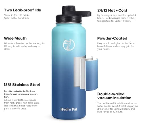 HydroPal Vacuum Insulated 500ml Stainless Steel Water Bottle with Dual Lids — view 2