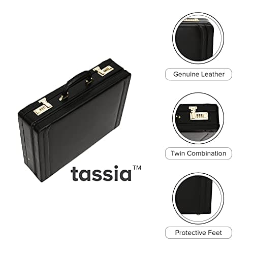 Tassia Briefcases - Medium Leather Executive Attache Case Briefcase - Luxury Suede Interior & Twin Combination Locks - Laptop Hand Luggage Pilot Case — view 5