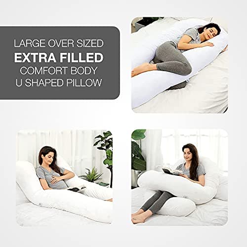 100% Pure Cotton Case 9ft Long Luxurious U-Shaped Pregnant Body Pillows Filled With Hollowfiber – Comfortable Sleeping Maternity Pillows For Back And Belly Support (Pink) — view 5
