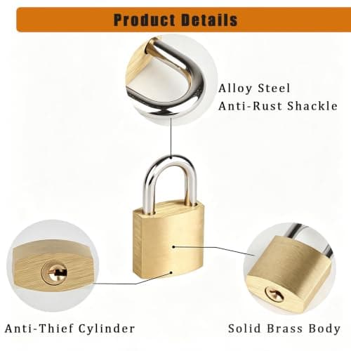 10Pack Small Locks with Same Keys, 3/4" (20mm) Wide Lock Body Solid Brass Padlocks Keyed Alike, Mini Padlocks for Suitcases/Luggage/Backpacks/Tool Box/Diary Books/School lockers — view 2