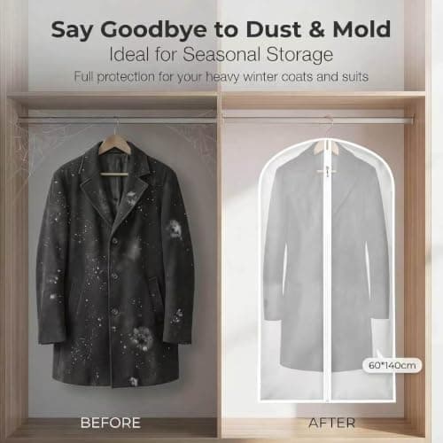 GadSteam 5 Pack Dress Bags Covers Long,60 x 140cm Garment Bags for Hanging Clothes Protector Bag, Waterproof Dustproof Clothes Covers with Smooth Zip for Wedding Dresses, Suits, Long Coats, Jackets — view 6