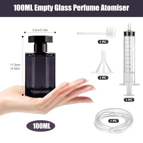 Nadinsta 100ML Empty Glass Perfume Atomiser, Black Refillable Perfume Travel Bottle, Portable Travel Perfumes Glass Spray Bottle with Funnel for Perfume Replacement,Gift — view 2