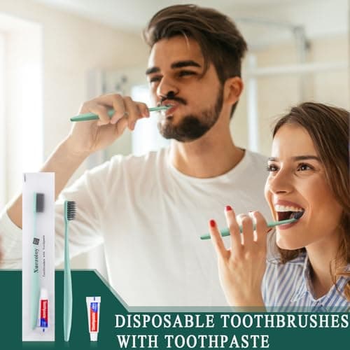 Hotel Toothbrush Set,30Pack Green Travel Toothbrush Set Individually Wrapped Disposable Toothbrushes with Toothpaste for Hotel,Homeless,Nursing Home,Charity — view 2
