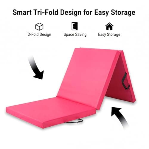 Exercise Mat – Tri-Fold PU Leather Yoga, Pilates & Gymnastics Mat, 6cm Thick Cushioned, Non-Slip, Foldable Home Gym Fitness Mat for Kids, Adults & Family Workouts (Pink) — view 3