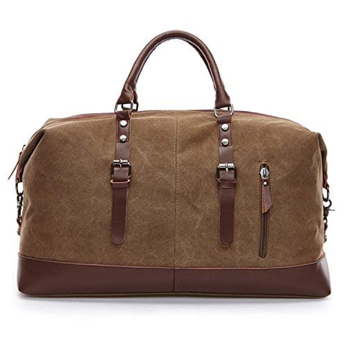 autumndeer Oversized Canvas Holdall Travel Carry On Duffel Bags Plus Handbag Shoulder Bag Crossbody Overnight Weekend Bag Unisex Travel Holdall Handbag with PU Leather Handle (Coffee) — view 3