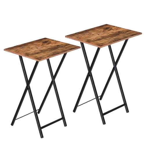 HOOBRO Side Table 2 Set, Folding Tables, TV Tray Table for Eating, Small Sofa End Laptop Drinks Coffee Tables for Small Space, Living Room, Industrial, Metal Frame, Rustic Brown EBF25BZ01