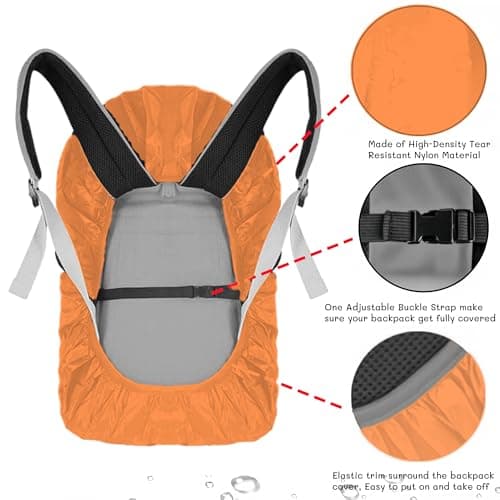 SHOCHX Waterproof Backpack Rain Cover with Three Reflective Strap, 1 Adjustable Anti Slip Cross Buckle Strap for Anti-Dust and Anti-Theft, Rainproof Snowproof, S for 18-25L Backpack, Orange — view 3