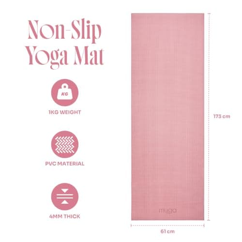 Myga Yoga Mat with Carry Strap – Non-Slip, Lightweight & Durable Exercise Mat for Yoga, Pilates & Fitness – Sweat-Resistant & Easy to Clean – 173cm x 61cm x 4mm - Choice of Colour (Nostalgia Rose) — view 3