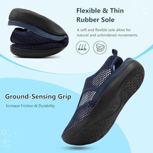 Ladies Mesh Walking Sandals Closed Toe Breathable Summer Trainers Lightweight Adjustable Wide Fit Holiday Shoes for Beach Garden Travel Daily Wear Non Slip Navy Blue — view 6