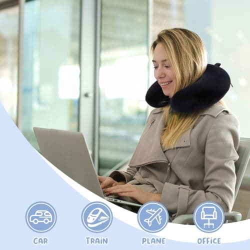 WENGX Travel Pillow Neck Pillow Memory Foam Travel Pillows Head Support Cushion for Airplane Train Car Office Travel Essential Flight Pillows for a Long Hauls Sleeping Rest (Black) — view 6