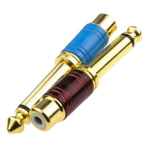 kenable PRO Metal 6.35mm Mono Jack Plug to RCA Phono Socket Adapter Red and Blue Pair Gold Plated Audio Connectors for Speakers Amplifiers Mixers Hi-Fi Equipment — view 4