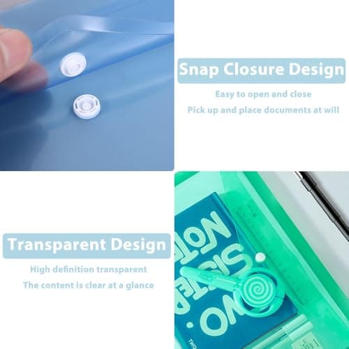 MIETONG 5 Pieces Folders for Documents - A4 Popper Wallets A4 Folders Plastic Document Folder Transparent Colours Plastic Envelopes with Snap Closures for School and Office — view 3