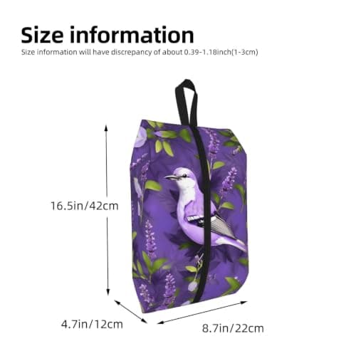 Bird in Purple Lavender Floral Flowers Print Waterproof Shoe Bag Travel Bag with Carry Strap Storage Bag Versatile Cosmetic Bag-2pcs — view 3