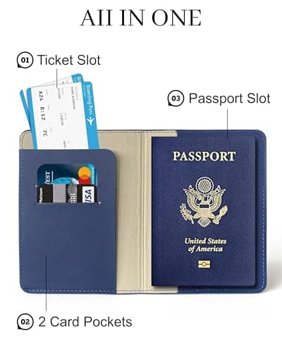 toTravelGear Passport Holder for Travel Essentials,RFID Blocking Passport Cover Case for Travel Accessories,Travel Wallet for Women Men, Navy Blue, 5.8 x 4.2 x 0.23 inches, Minimalist — view 3