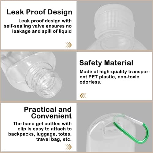 Chyaya 4PCS 50ml Refillable Travel Bottles, Hand Sanitizer Bottles with Clip, Portable Plastic Travel Bottles Leakproof Squeeze Bottles with Flip Cap for Outdoor/School/Work/Travel — view 3