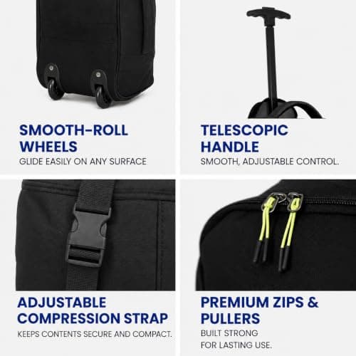 Bordlite Ryanair Cabin Bag 40x25x20cm Underseat Wheeled Travel Bag, Lightweight 20L Hand Luggage with Telescopic Handle, Smooth Wheels, Compression Straps, Side Pocket & Luggage Strap – Black/Black — view 3