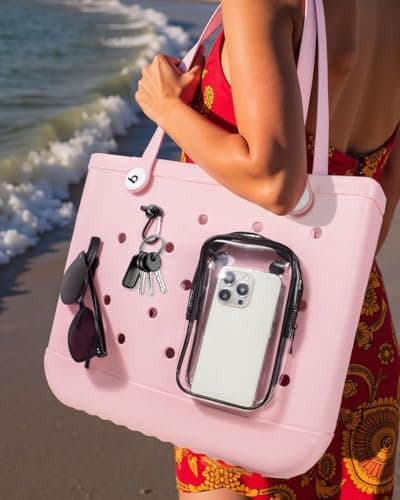 FFpaw 7 Packs Clear Beach Tote Bag Accessories Insert Hooks Phone Holder for Beach Bags Travel Makeup Clean Toiletry Brush Organizer Divider Storage Inner Compatible Pouch Cosmetic Bag, Black, Mini — view 3
