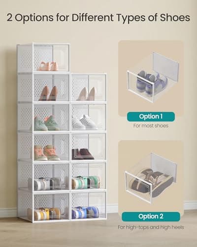 SONGMICS Shoe Boxes, Pack of 18 Stackable Shoe Storage Organisers, Foldable and Versatile for Sneakers, Fit up to UK Size 12, Cloud White LSP18MWT — view 4