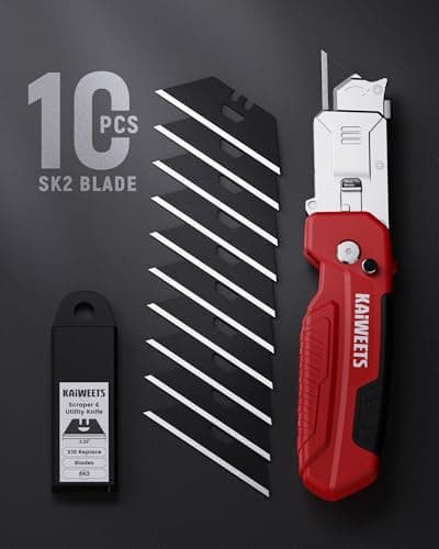 KAIWEETS 2-in-1 Utility Knife & Scraper, Folding Box Cutter with 3-Angle Locking, Zinc Alloy Body, 13 SK2 Blades with Storage, Heavy Duty Cutter for Cardboard, Carpet & DIY — view 5