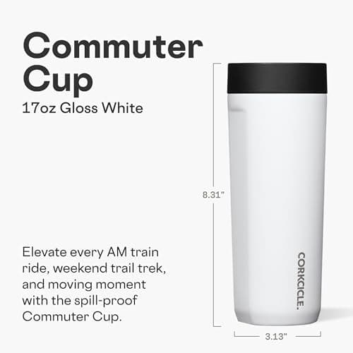 Corkcicle Commuter Cup Travel Mug - Insulated Coffee Mug with Lid - Keeps Drinks Cold 18 Hours - 360° Spill-Proof Sip Lid - Holdiay Gift - Great for Gifting Warmth - 17 oz - Gloss White — view 2