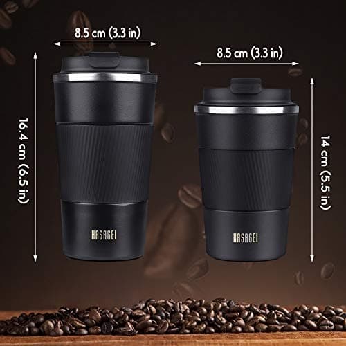 HASAGEI Travel Mug, Insulated Coffee Cup with Leakproof Lid - Vacuum Insulation Stainless Steel for Hot and Cold Water Coffee and Tea Black, 380ml — view 2