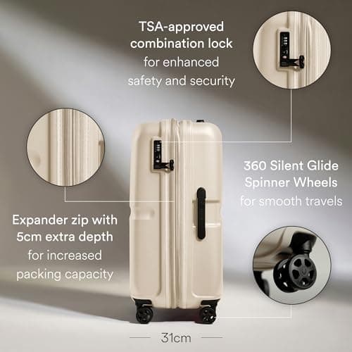 ANTLER - Single Stripe Hard Shell Medium Suitcase - Durable, Lightweight & Expandable, 4 Spinner Wheels - Adjustable Handle, TSA Lock, 68cm - Wheat Beige — view 3