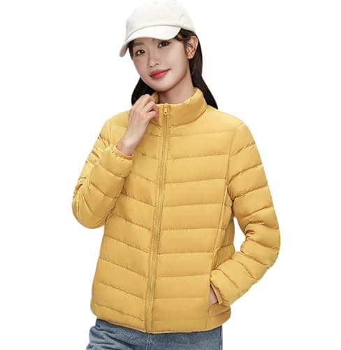 Packable Down Jacket Women Ladies Lightweight Puffer Jacket Puffer Jackets Women Quilted Jacket Womens Ladies Puffer Coat Padded Down Jacket Women Womens Lightweight Puffer Jacket for Women Yellow L