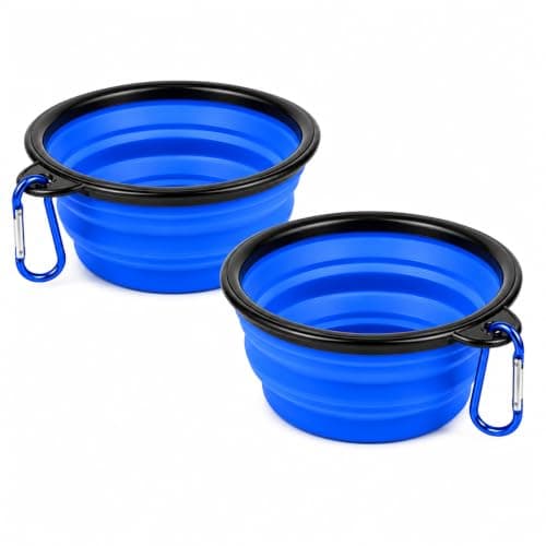 Collapsible Dog Bowls 2 Pks, Portable Silicone Dog Travel Bowls with Carabiner Clips, Foldable Food & Water Bowl for Dogs & Cats, Adjustable Pet Feeding Dish for Walking, Hiking, Camping & Travel