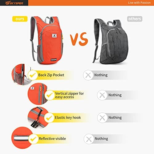 SKYSPER Small Daypack 10L Hiking Backpack Packable Lightweight Travel Compact Foldable Rucksack for Women Men(Orange) — view 5