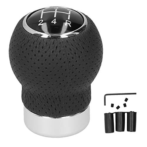 Baxnore 5 Speed Gear Shift Knob Genuine Leather Universal Shifter Stick with Adapter Screw Hex Wrench for Manual Transmission Cars Black 6.5x5cm