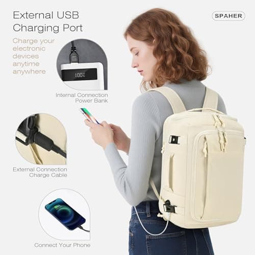 SPAHER Extendable Cabin Bag 40x30x15 British Airways to 40x30x20 Ryanair Underseat Travel Cabin Laptop Backpack with USB Charging Port Sport Backpack Men Women with Shoe Compartment and Wet Pockets — view 4