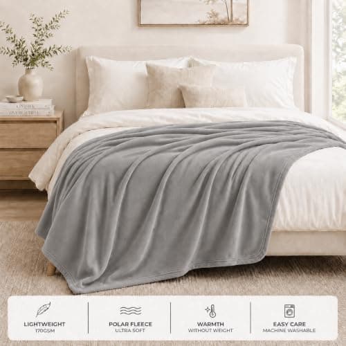 Adore Home Soft Warm Polar Fleece Blanket Large - Cosy Throw for Sofa, Bed, Travel, Car and Camping, 120x150cm, Grey — view 4
