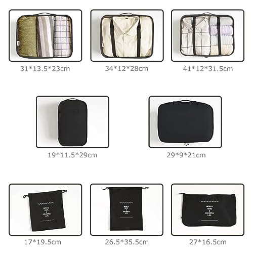 LANSKLBD 6/8 Set Packing Cubes for Suitcases Travel Luggage Packing Organizers,Travel Accessories Essentials Luggage Organizer with Shoe/Tioletry/Laundry Bag(Black, 8 set) — view 3